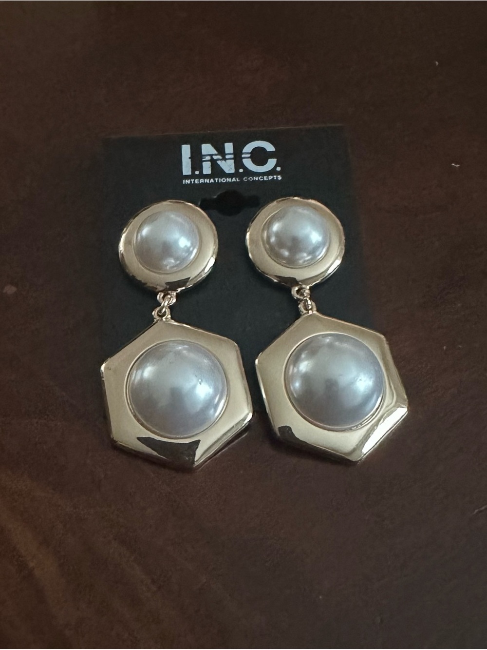 INC International Concepts Gold-Tone Drop Earrings with Silver Faux Pearls
